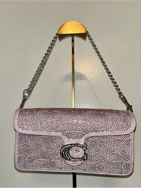 Lavender Crystal-Studded Shoulder Bag. Strap &Silver Chain. Designer Inspired!